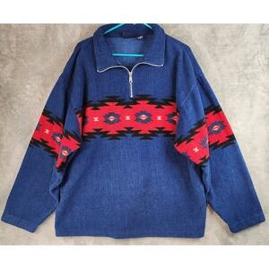 Wrangler Sherpa Sweater Mens XL Blue Aztec Southwest Fleece 1/4 Zip Pullover